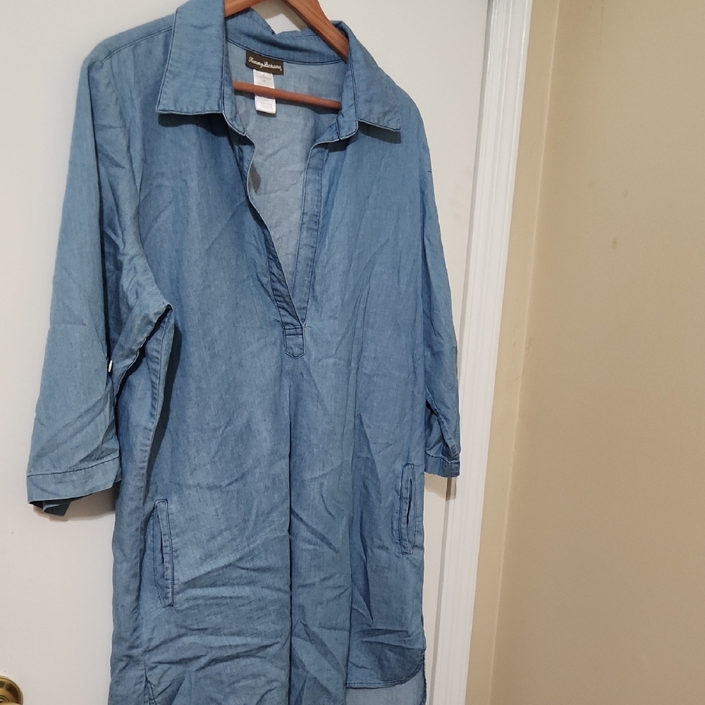 Light Blue Chambray Longline Shirt Dress